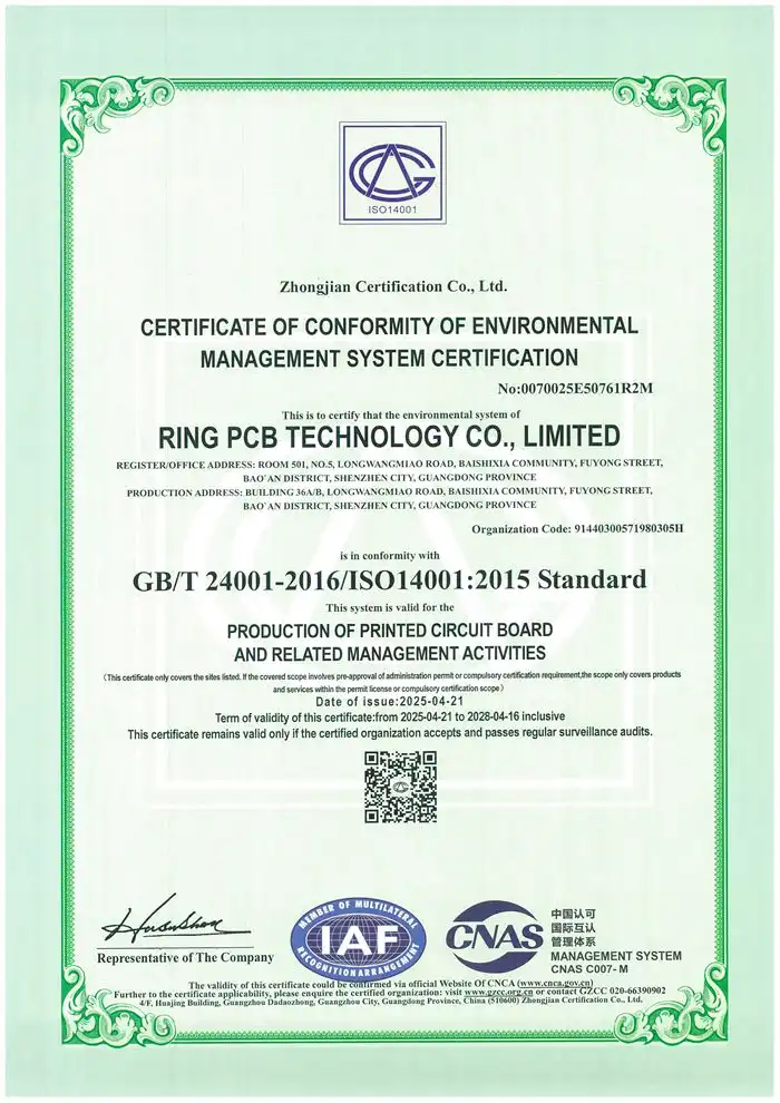 ISO 14001 certificate